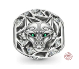 Charm Sterling Silver 925 Wolf, Green Eyes, Animal Bracelet Bead