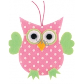 Felt owl with dots pink for hanging 7 cm