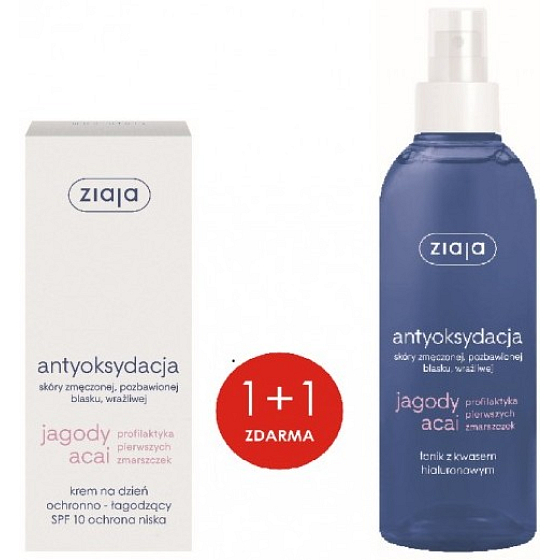 Ziaja Acai Berry SPF 10 protective, soothing day skin cream 50 ml + Acai Berry skin tonic with hyaluronic acid spray 200 ml, duopack