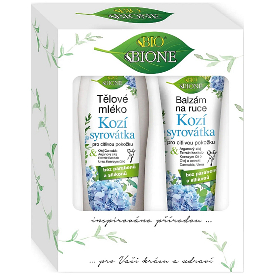 Bione Cosmetics Goat whey body milk for sensitive skin 500 ml + hand balm 205 ml, cosmetic set