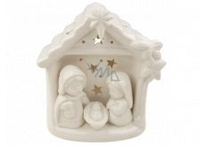 Porcelain nativity scene with LED lighting white 12 cm