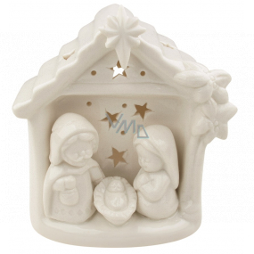 Porcelain nativity scene with LED lighting white 12 cm