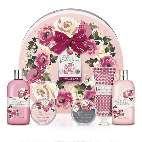 Baylis & Harding Rose, poppy & vanilla washing gel 300 ml + shower cream 300 ml + hand cream 130 ml + body butter 100 ml + bath salt 100 g, cosmetic set for women