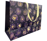 Nekupto Dárková papírová taška s ražbou 30 x 23 x 12 cm Vánoční baňky fialové