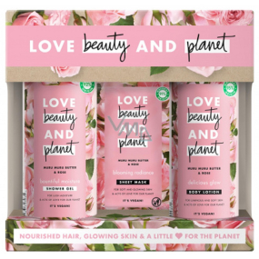 Love Beauty & Planet Murumur Butter and Rose shower gel 400 ml + body lotion 400 ml + textile face mask 21 ml, cosmetic set for women