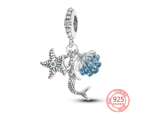 Sterling silver 925 Mermaid, starfish, seashell, 3in1 bracelet pendant, sea