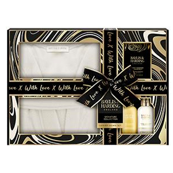 Baylis & Harding Tangerine and Grapefruit body wash 100 ml + body and hand lotion 100 ml + bath crystals 75 g + bathrobe, cosmetic set for women