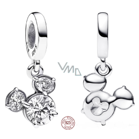 Sterling silver 925 Disney Glitter Mickey Mouse head silhouette white cubic zirconia pendant bracelet