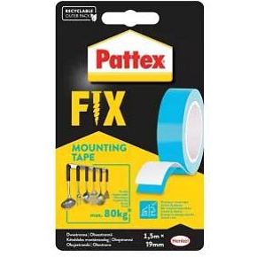 PATTEX Fix double-sided extra strong adhesive mounting tape, load capacity 80 kg, 1.5 m × 19 mm