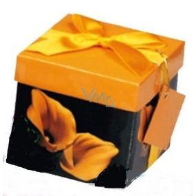 Angel Folding gift box with ribbon dark with yellow 10 x 10 x 10 cm 1 piece