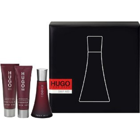Hugo Boss Deep Red perfumed water for women 50 ml + body lotion 50 ml + shower gel 50 ml, gift set