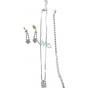 Silver necklace with stones 35 cm + bracelet 11 cm + earrings 1 pair
