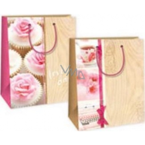 Ditipo Gift paper bag 18 x 10 x 22.7 cm beige - pink, flowers, cup, typewriter