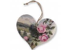 Bohemia Gifts Wooden decorative heart with the print Roses and swans 13 cm