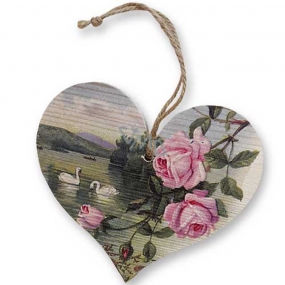 Bohemia Gifts Wooden decorative heart with the print Roses and swans 13 cm
