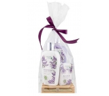 Bohemia Gifts Botanica Lavender liquid soap 300 ml + body lotion 250 ml + solid soap 100 g, wooden palette cosmetic set