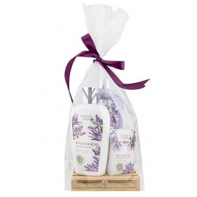 Bohemia Gifts Botanica Lavender liquid soap 300 ml + body lotion 250 ml + solid soap 100 g, wooden pallet cosmetic set