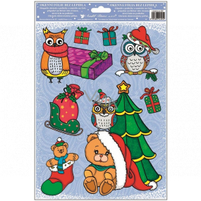 Window film without glue with glitter Merry Christmas owls 30 x 20 cm