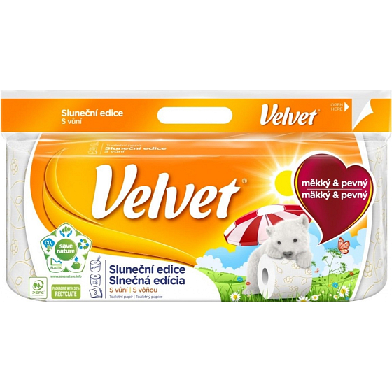 Velvet Sunshine edition fine white toilet paper with floral print and fragrance 3 ply 8 pcs