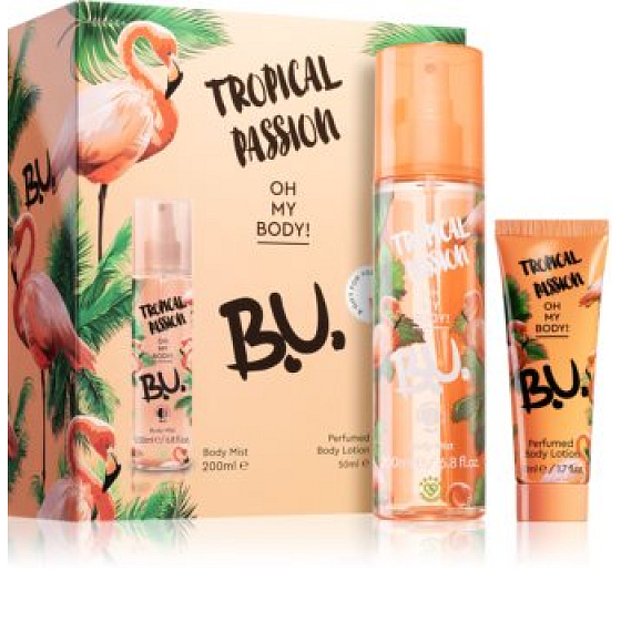B.U. Tropical Passion perfumed body spray for women 200 ml + perfumed body lotion 50 ml, cosmetic set