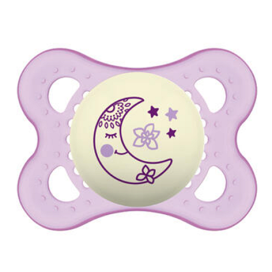 Mam Night Silicone Orthodontic Soother 0+ Months Purple with Moon 1 piece