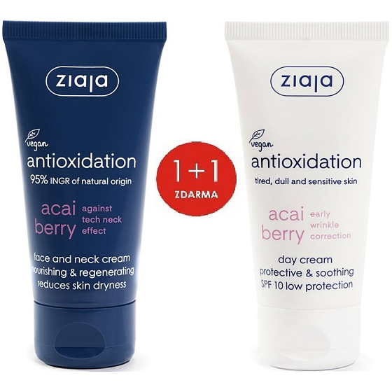 Ziaja Acai Berry SPF 10 protective, soothing day cream 50 ml + Acai Berry nourishing regenerating cream for face and neck 50 ml, duopack