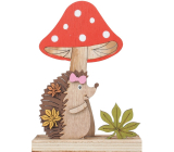 Wooden hedgehog with toadstool 16 cm
