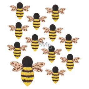 Wooden bee with glue 4 cm, 12 pieces in bag