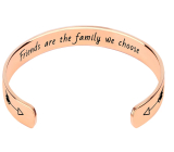 Stainless steel bracelet gold-plated with engraving Friends are family, open cuff, 2.5 mm