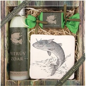 Bohemia Gifts For fishermen shower gel 200 ml + handmade soap 30 g + decorative tile with print 10 x 10 cm, cosmetic set