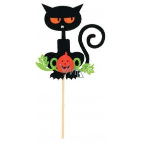 Cats black from felt orange eyes recess 8 cm + skewers