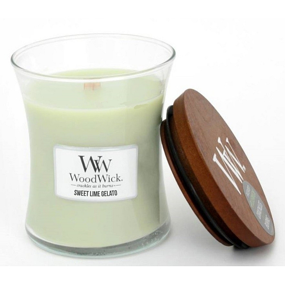 WoodWick Sweet Lime Gelato - Sweet ice cream scented candle with wooden wick and lid glass medium 275 g