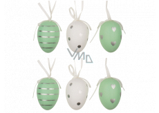 Eggs with silver strips, polka dots, hanging hearts 6 cm, 6 pieces in bag