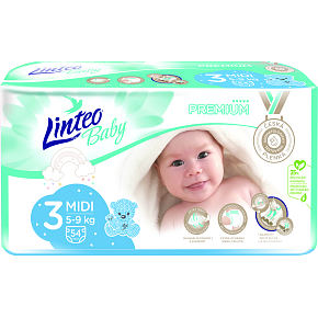 Linteo Baby Premium Midi baby diapers 5 to 9 kg, 54 pcs