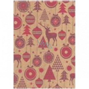 Ditipo Gift wrapping paper 70 x 200 cm Christmas KRAFT Red baubles, deer