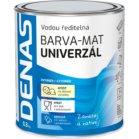 DENAS UNIVERSAL-MAT topcoat for wood, metal and concrete, 0100 white, 0.3 kg