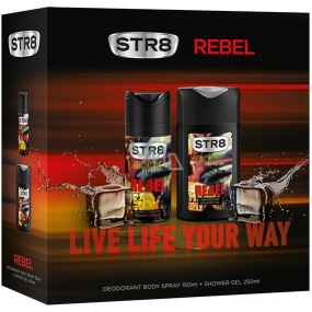Str8 Rebel deodorant spray for men 150 ml + shower gel 250 ml, cosmetic set