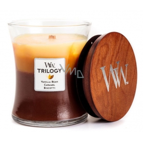 WoodWick Trilogy Cafe Sweets - Coffee sweets scented candle with wooden wick and lid glass medium 275 g