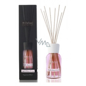 Millefiori Milano Natural Magnolia Blossom & Wood - Magnolia flowers and Wood Diffuser 250 ml + 8 stems in a length of 30 cm for medium-sized spaces lasts min. 3 months