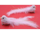 Plush bird on a clip pink 14 cm 2 pieces