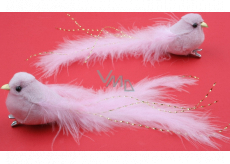 Plush bird on a clip pink 14 cm 2 pieces