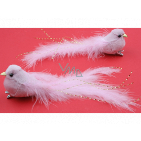 Plush bird on a clip pink 14 cm 2 pieces