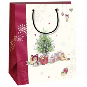 Ditipo Gift kraft bag 18 x 8 x 24 cm white wine stripe tree with gifts 50