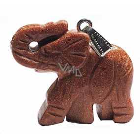 Goldstone gold elephant pendant hand cut figurine 3,5 cm, stone of ambition