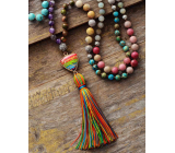108 Mala 7 chakra necklace, meditation jewelry, natural stone, elastic, tassel 8 cm, bead 6+8 mm