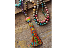 108 Mala 7 chakra necklace, meditation jewelry, natural stone, elastic, tassel 8 cm, bead 6+8 mm