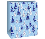 Ditipo Gift paper bag 26,4 x 13,6 x 32,7 cm Christmas light blue, white and blue trees
