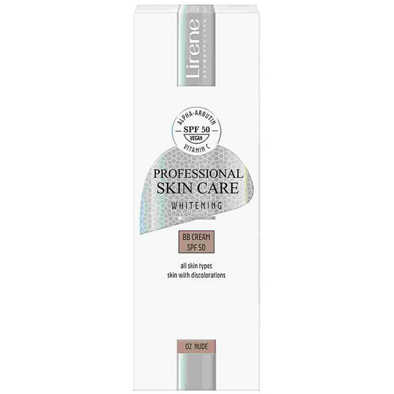 Lirene Professional Skin Care Whitening BB Moisturizing Cream 02 Nude with Broad Spectrum Sun Protection 30 ml