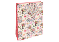 Nekupto Paper gift bag 32,5 x 26 x 13 cm Flowers, butterflies, bicycles
