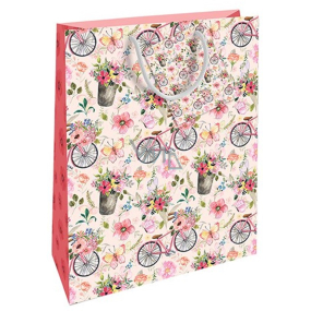 Nekupto Paper gift bag 32,5 x 26 x 13 cm Flowers, butterflies, bicycles
